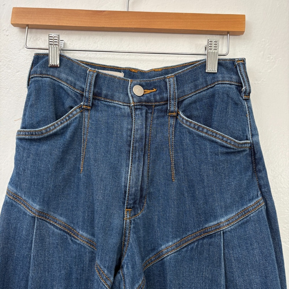 Anthropologie Pilcro Bell Bottom Wide Leg Jeans Women Size 25 Blue High Rise - Picture 4 of 13